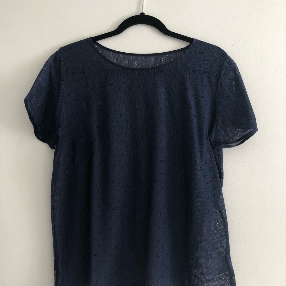 AMERICAN APPAREL Sheer Lace Boxy Top in Blue